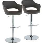 Margarite Adjustable Swivel Bar Stool in Chrome & Grey Leatherette (Set of 2)
